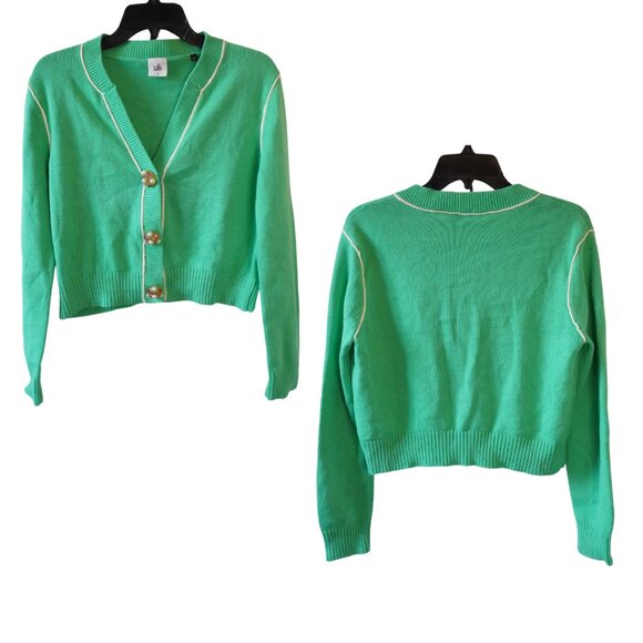 Cabi, Wallis Cardigan, Cropped Rhinestone Pearl Button Sweater, Julep, Green - Picture 2 of 7